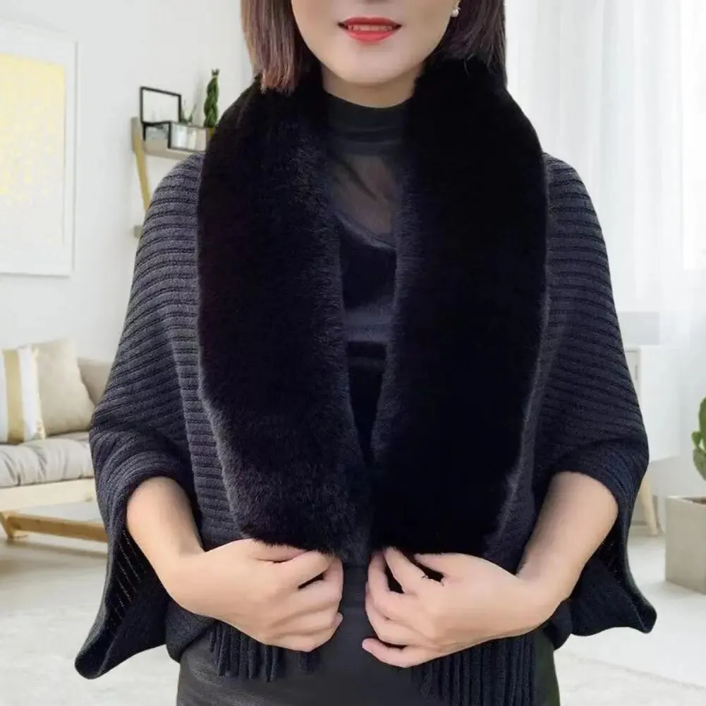 Fringe Fur Collar Shawl