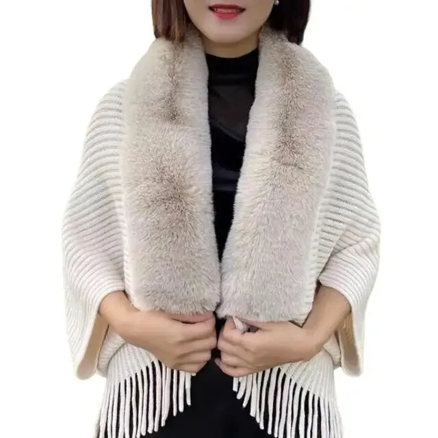 Fringe Fur Collar Shawl