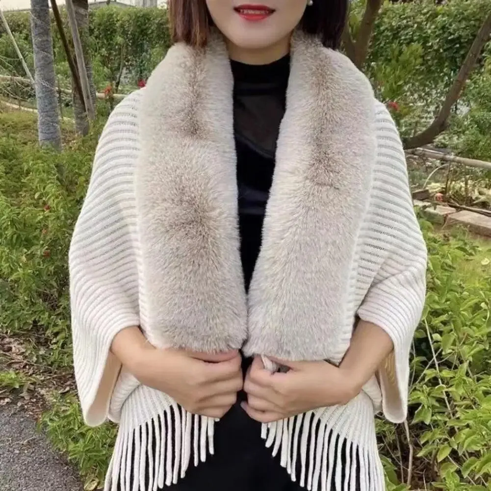 Fringe Fur Collar Shawl