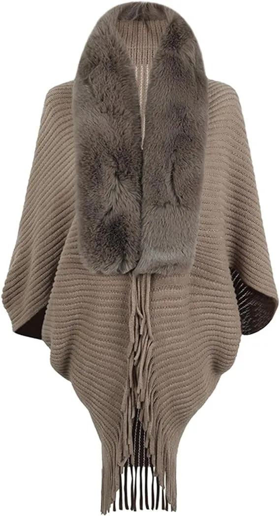 Fringe Fur Collar Shawl