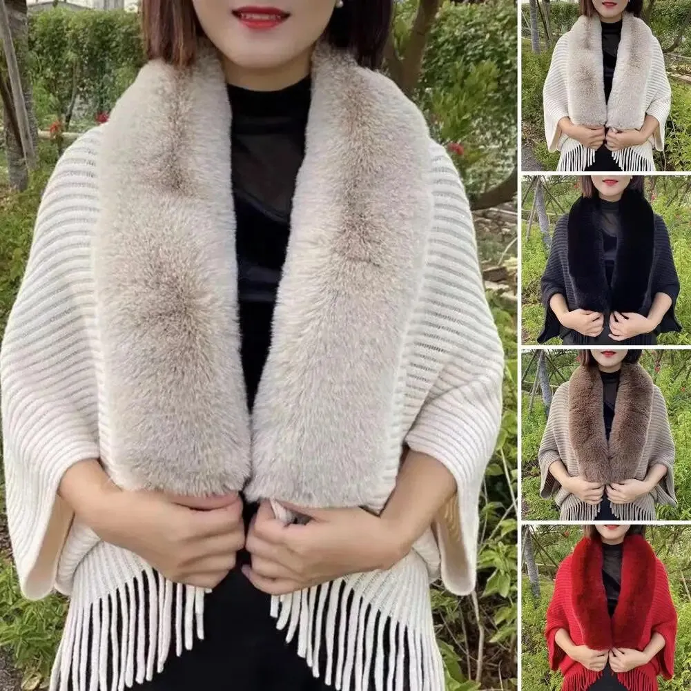Fringe Fur Collar Shawl