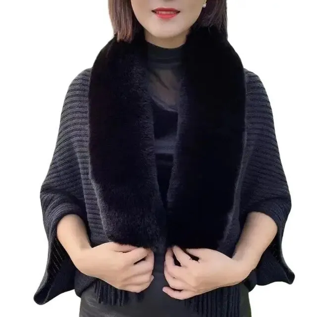 Fringe Fur Collar Shawl
