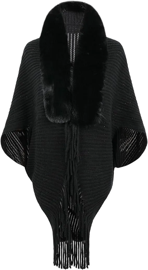 Fringe Fur Collar Shawl