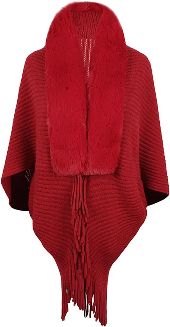 Fringe Fur Collar Shawl