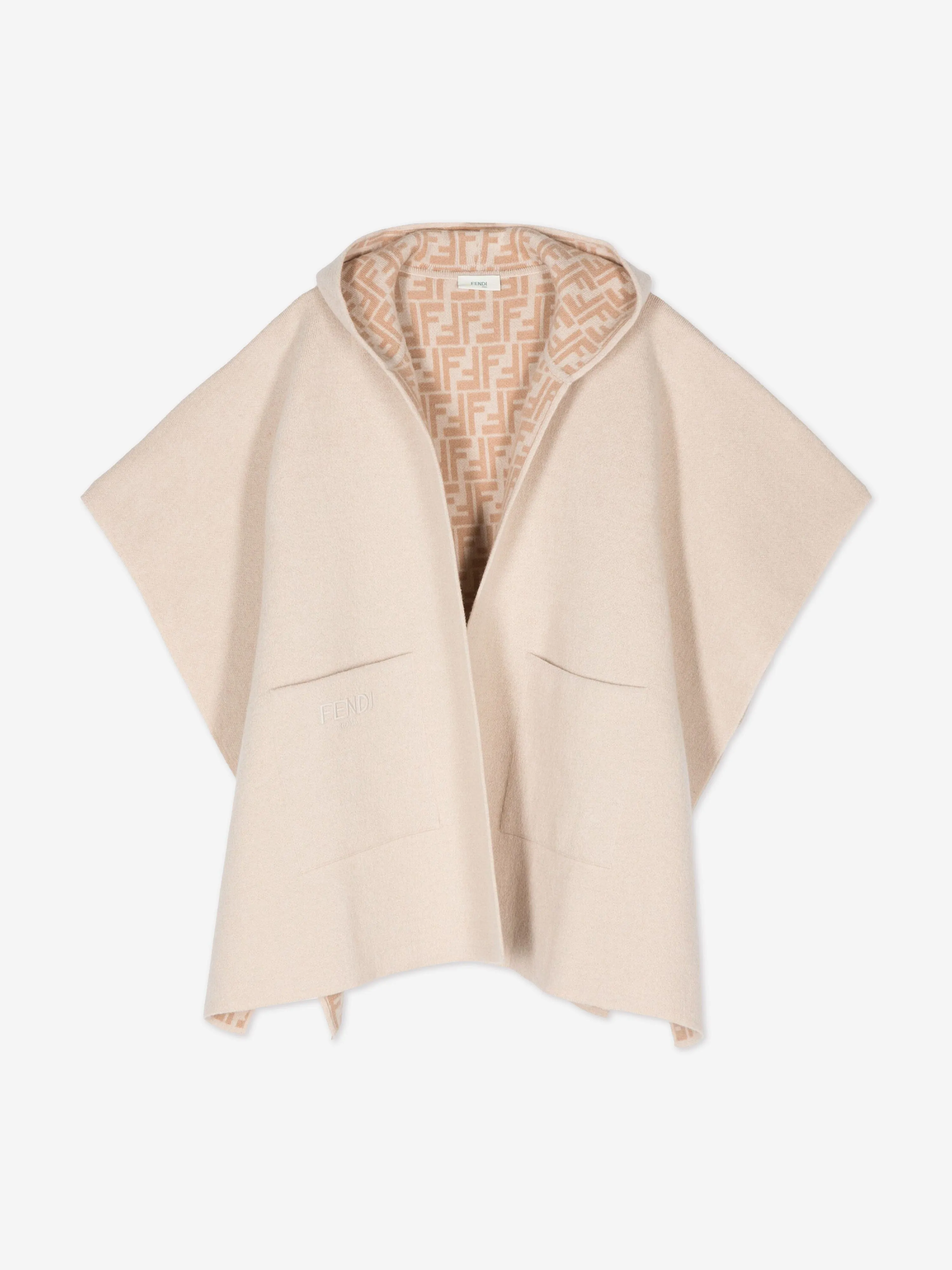 Girls Wool Reversible Cape in Beige