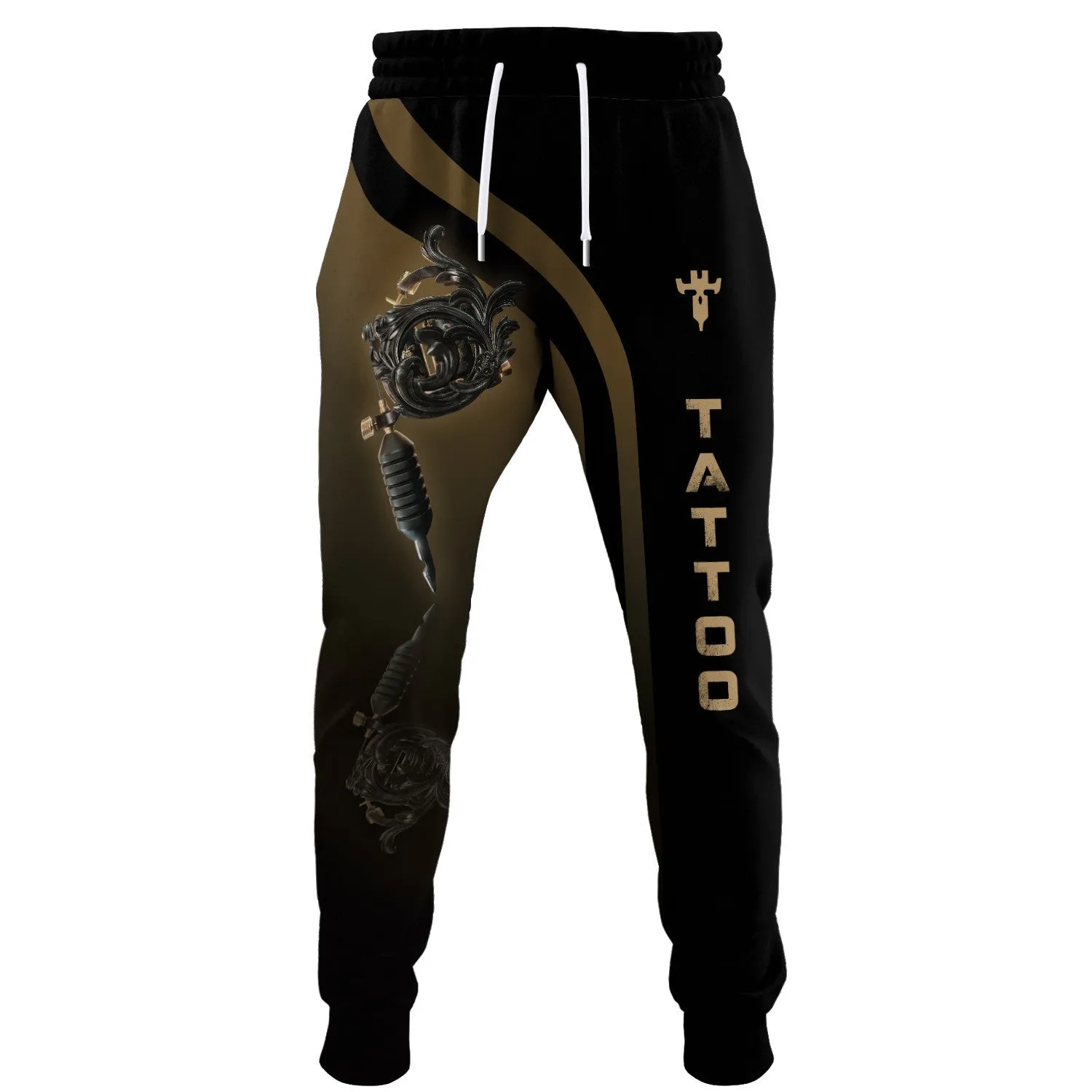 Golden Tattoo Machine Personalized Name 3D Sweatpants Tattoo Artist Jogger