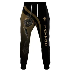 Golden Tattoo Machine Personalized Name 3D Sweatpants Tattoo Artist Jogger