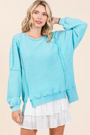 Hazel Blues® |  Mittoshop Mineral Wash Waffle Long Sleeve Sweatshirt