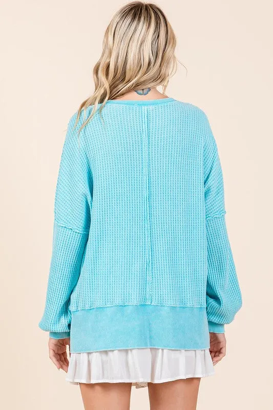 Hazel Blues® |  Mittoshop Mineral Wash Waffle Long Sleeve Sweatshirt