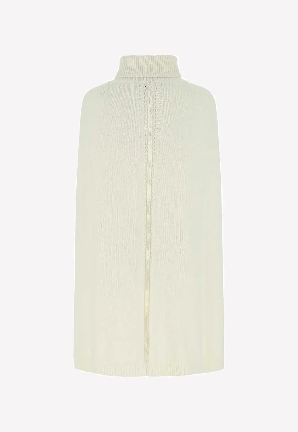 High-Neck Ribbed Knit Poncho with VLogo Detail