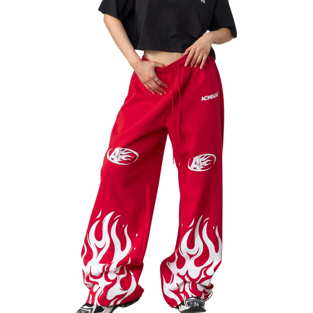 Jazz Loose Flame Print Sweatpants