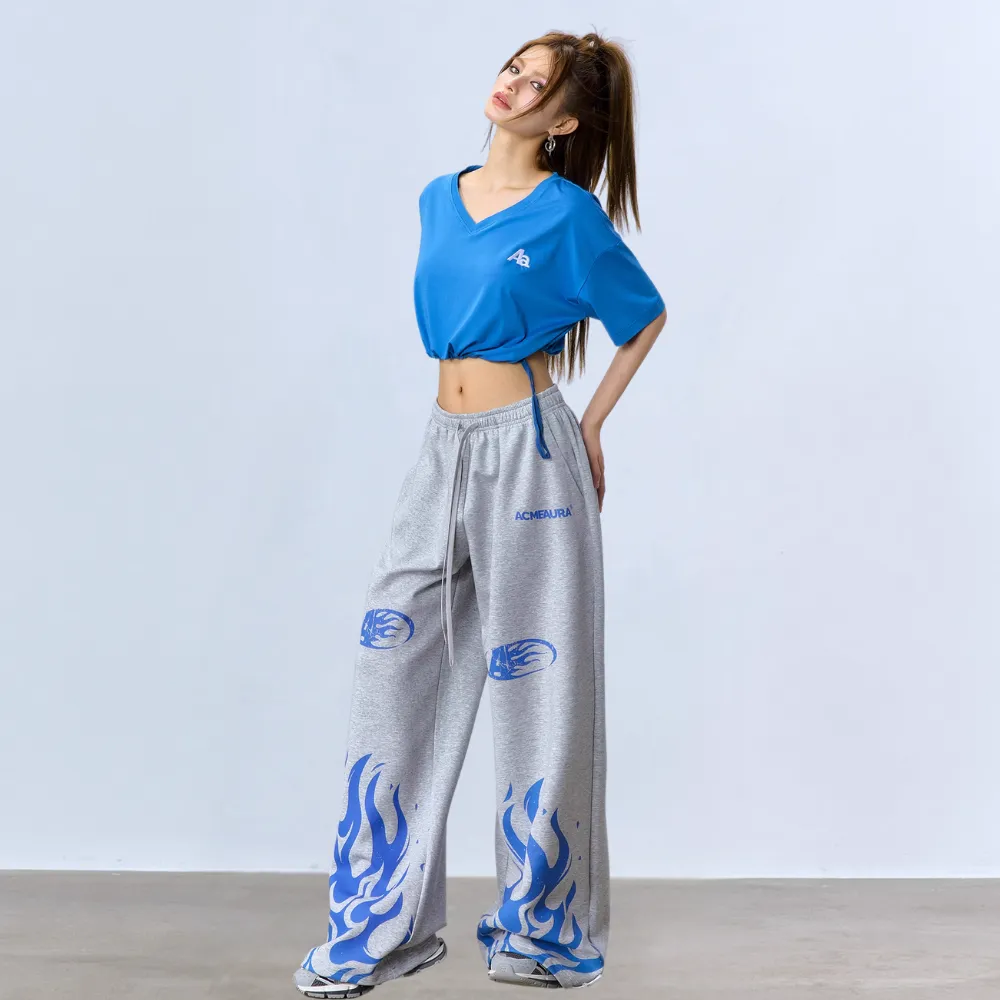 Jazz Loose Flame Print Sweatpants