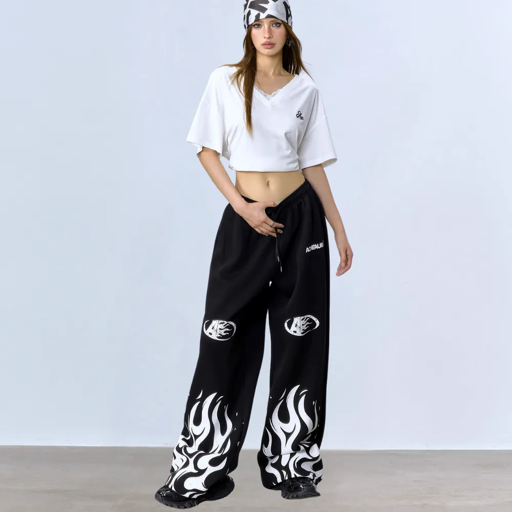 Jazz Loose Flame Print Sweatpants