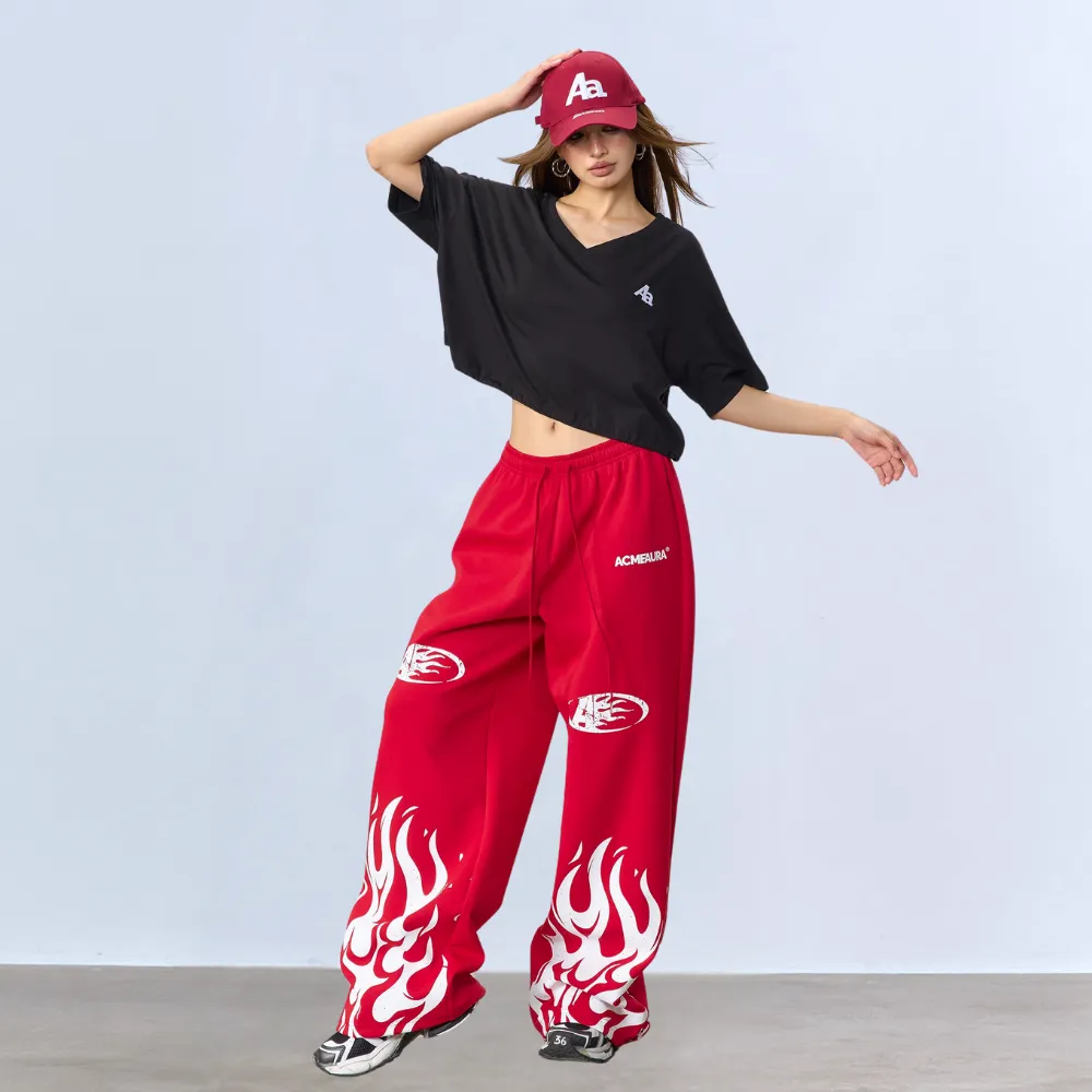 Jazz Loose Flame Print Sweatpants