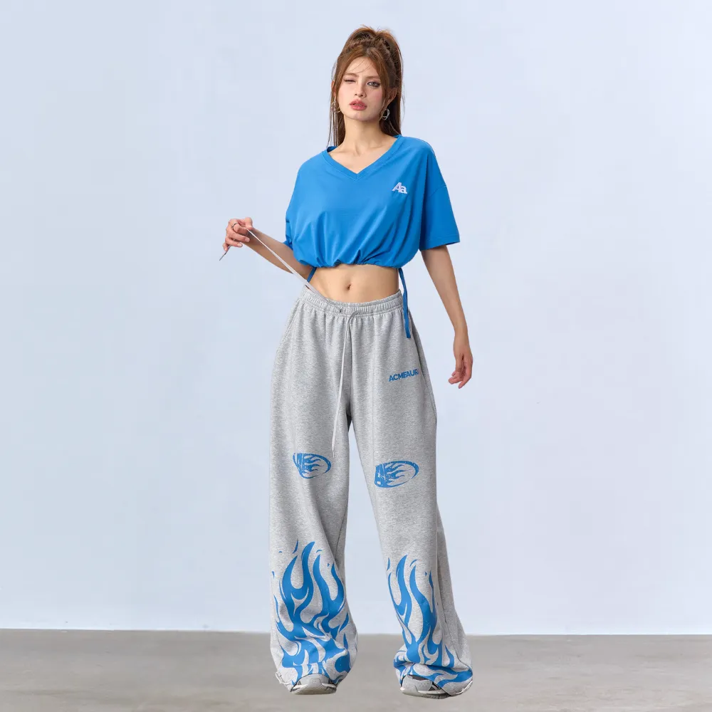Jazz Loose Flame Print Sweatpants