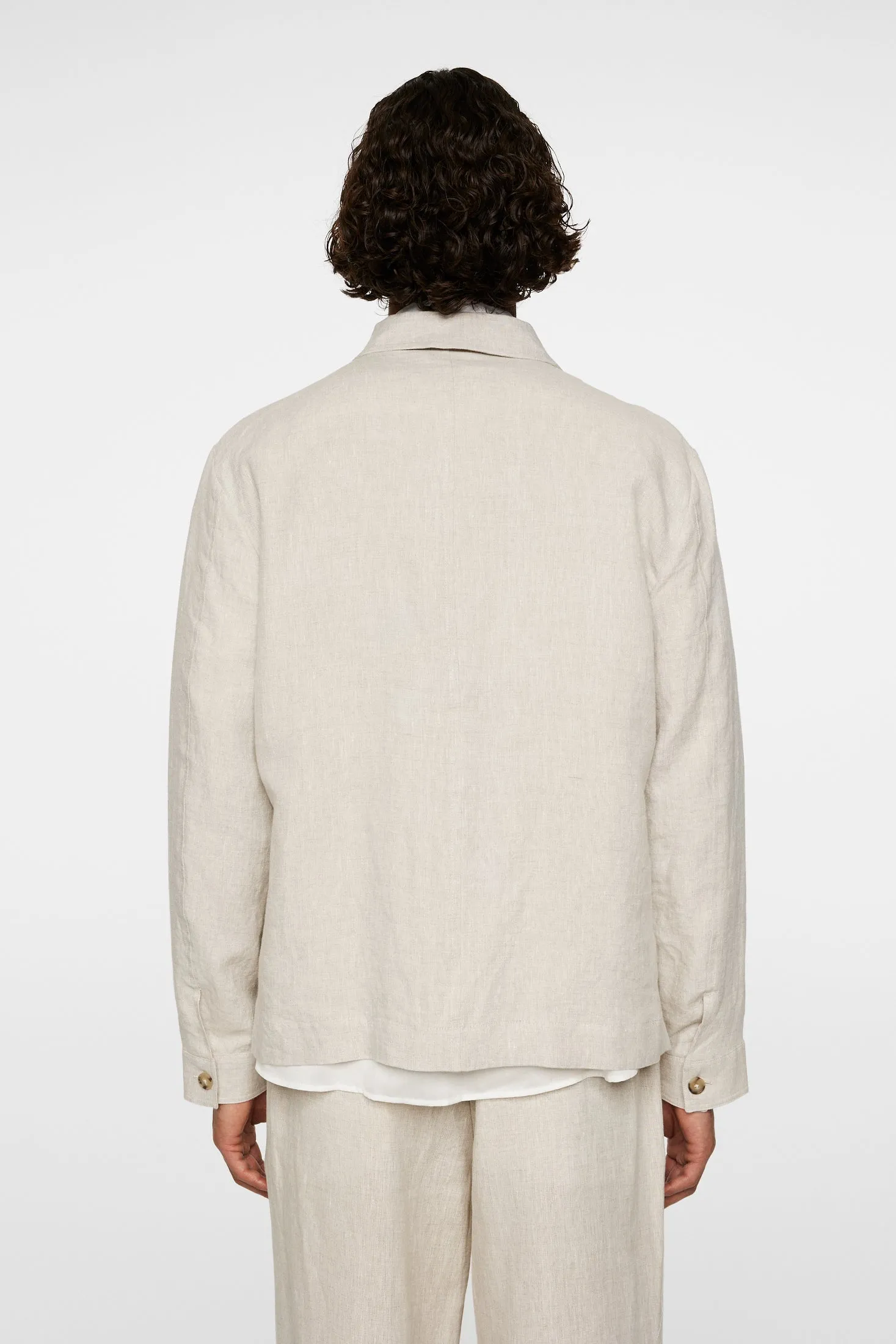 Julius Drape Linen Overshirt / Moonbeam