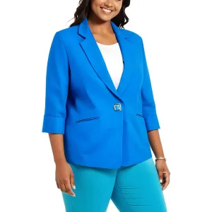 Kasper Womens Plus Collar Linen Blazer