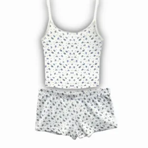 KATIEJ NYC- TWEEN MARINA CAMI LOUNGE SET (Baby Blue Rose Ditsy)