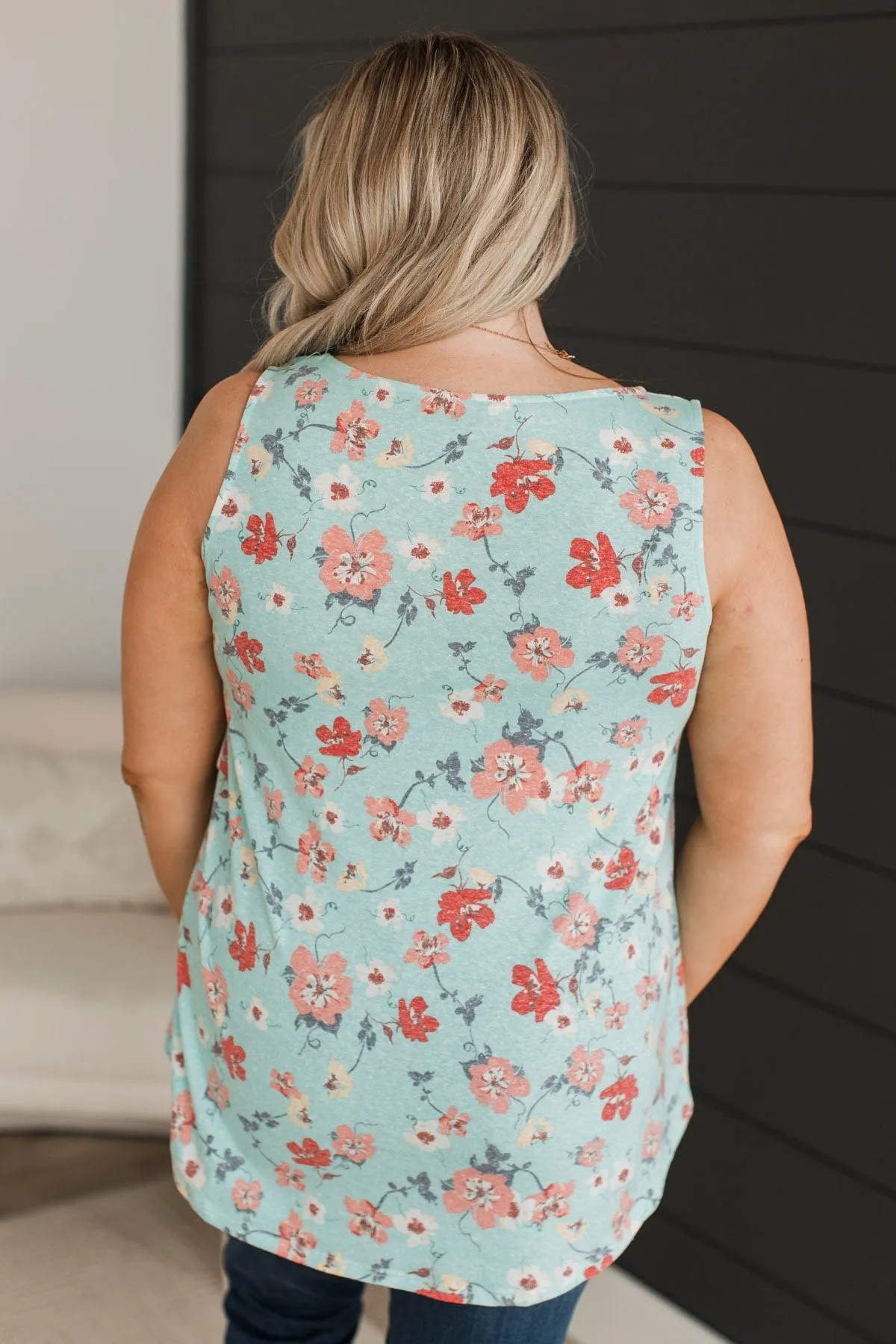 Keep On Walking Floral Tank Top- Mint Blue