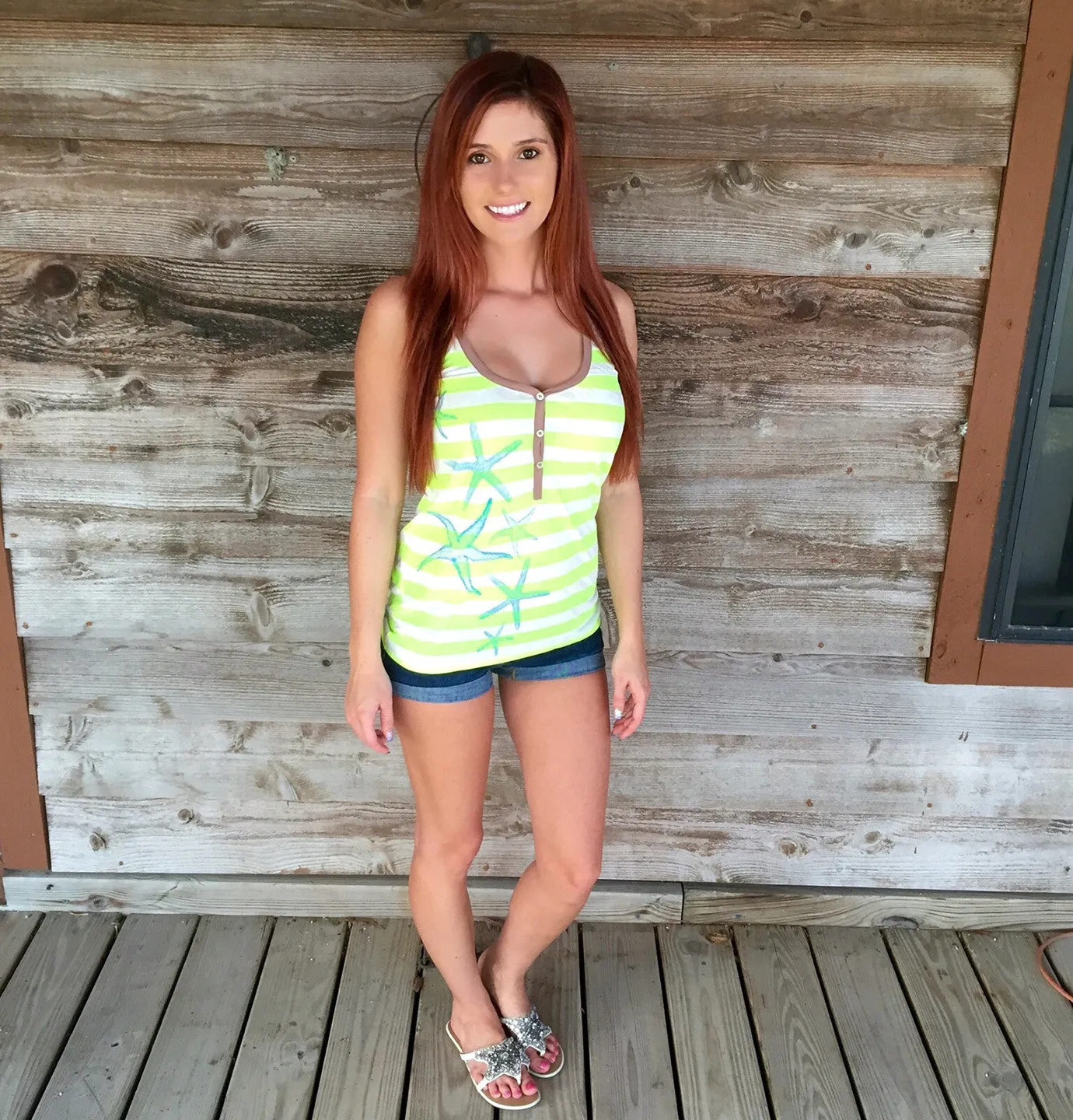 Ladies Racerback Tank - Breathe Easy Starfish - Neon Yellow