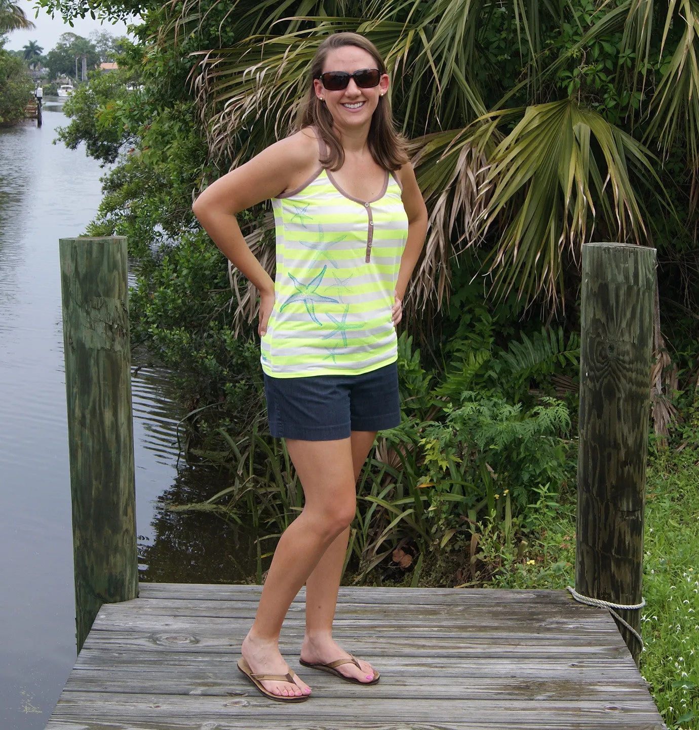 Ladies Racerback Tank - Breathe Easy Starfish - Neon Yellow