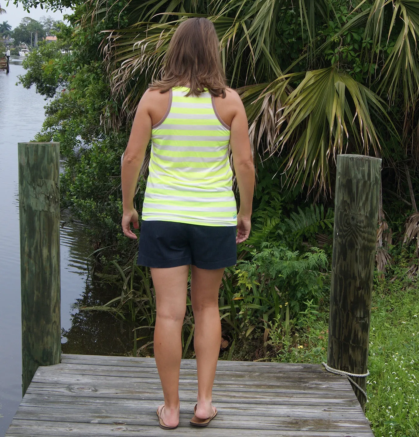 Ladies Racerback Tank - Breathe Easy Starfish - Neon Yellow