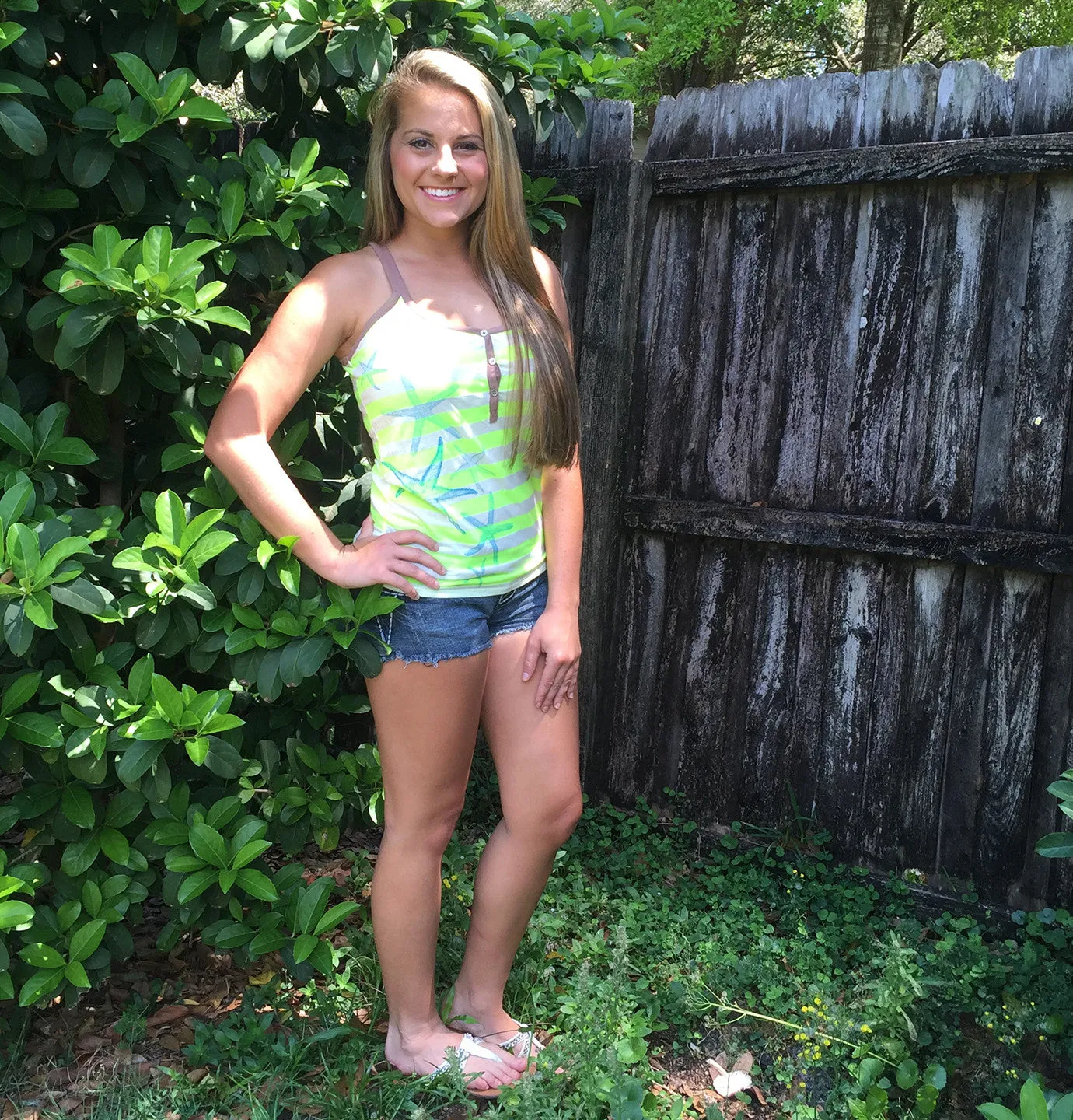 Ladies Racerback Tank - Breathe Easy Starfish - Neon Yellow