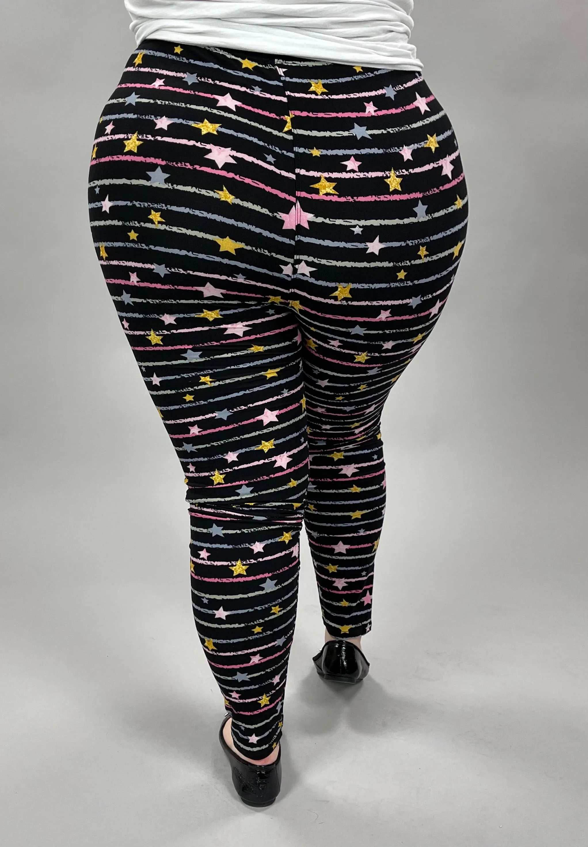 LEG-8 {Starry Skies} Stars & Stripes Black Printed Leggings EXTENDED PLUS SIZE 3X/5X