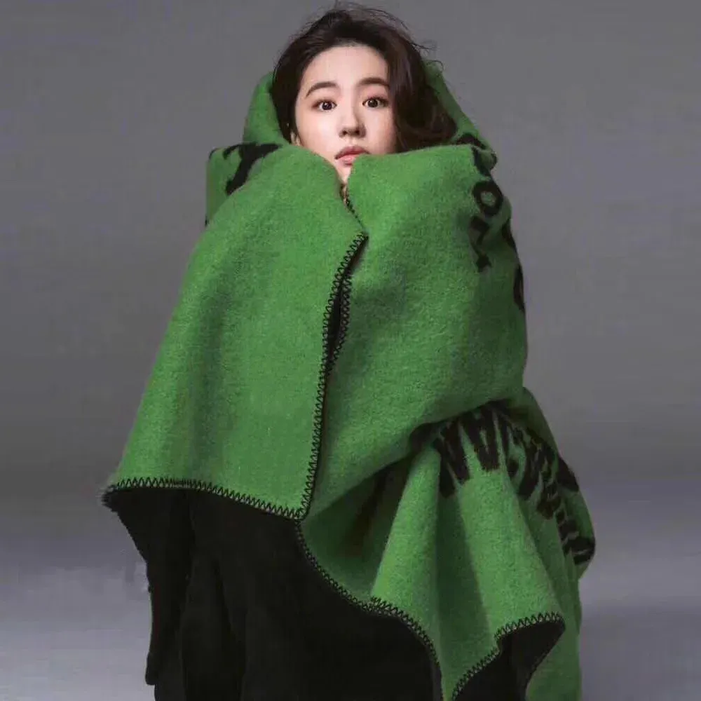 Letter Green Ponchos Cape Scarves Women Thicken Knit Wool Blanket Sweater Fleece Scarf Coat Winter Warm Shawl Wraps Plus Size