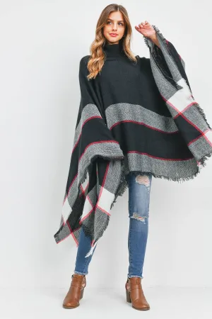 LONG PLAID TURTLE KNECK PONCHO