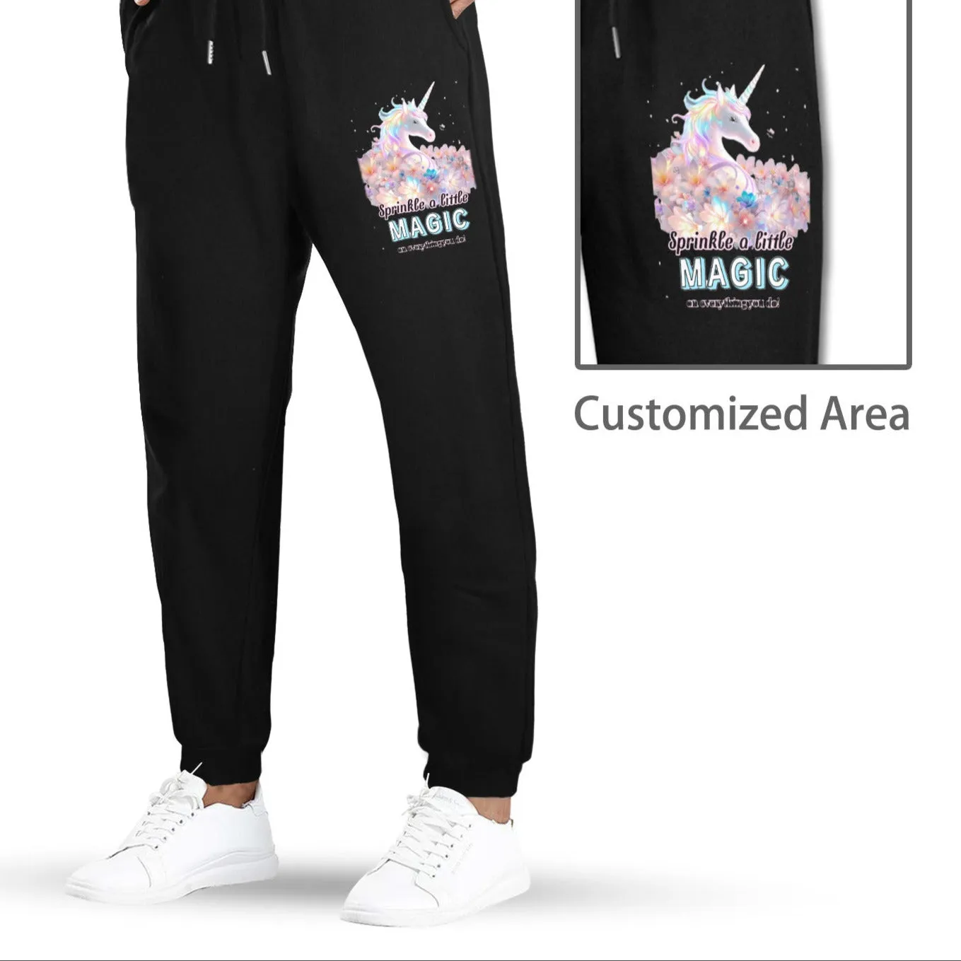 Magical Unicorn Fleece Sweatpants with Left Leg Printing (Made in USA)