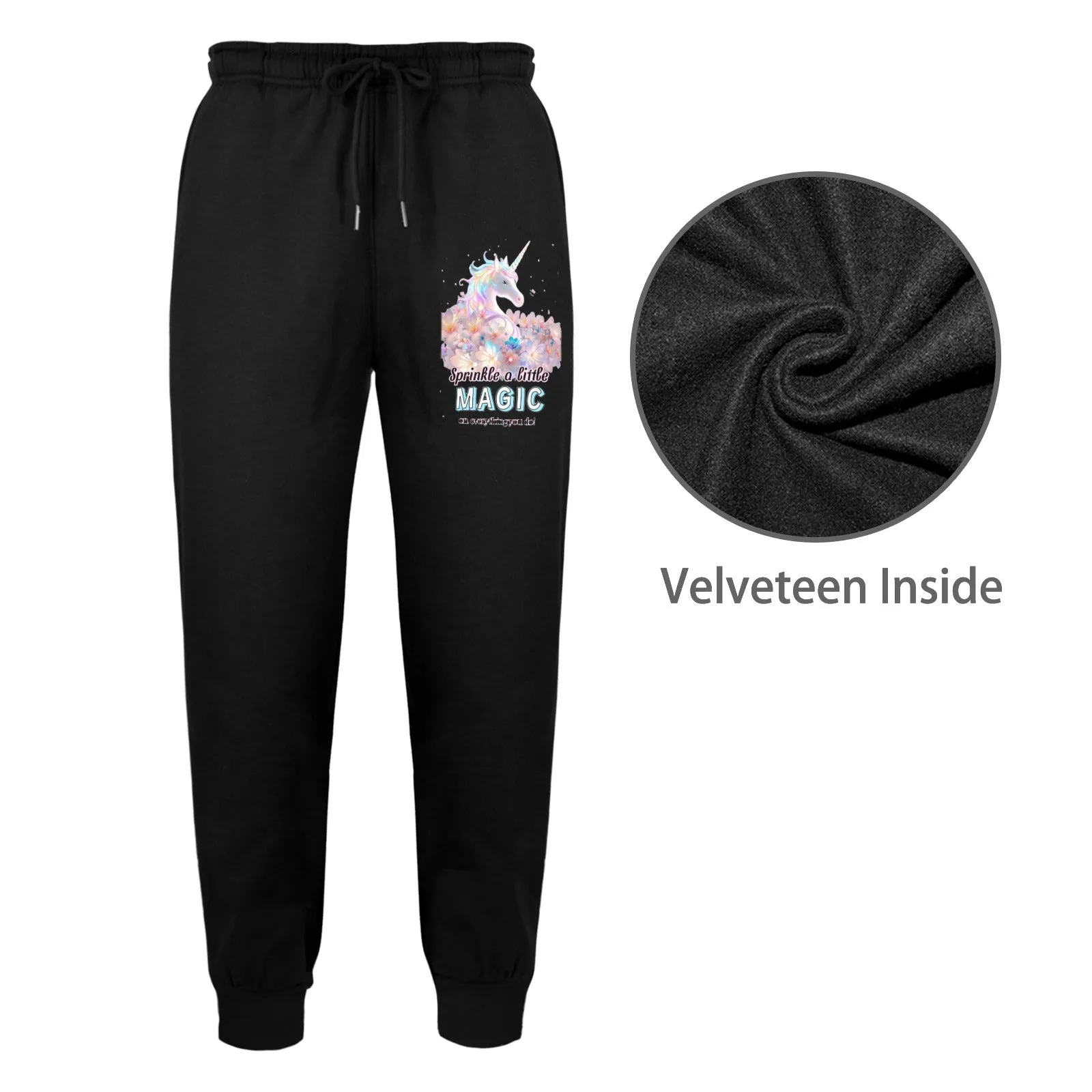 Magical Unicorn Fleece Sweatpants with Left Leg Printing (Made in USA)