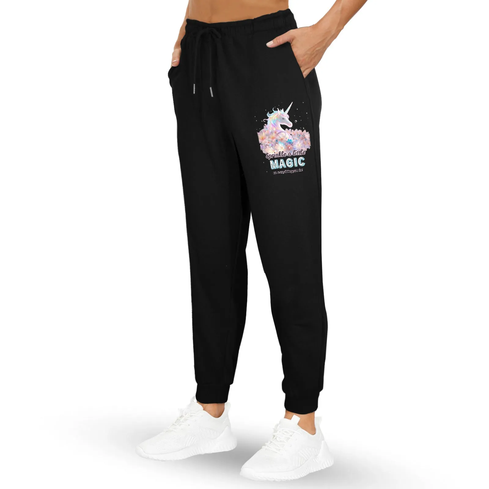 Magical Unicorn Fleece Sweatpants with Left Leg Printing (Made in USA)