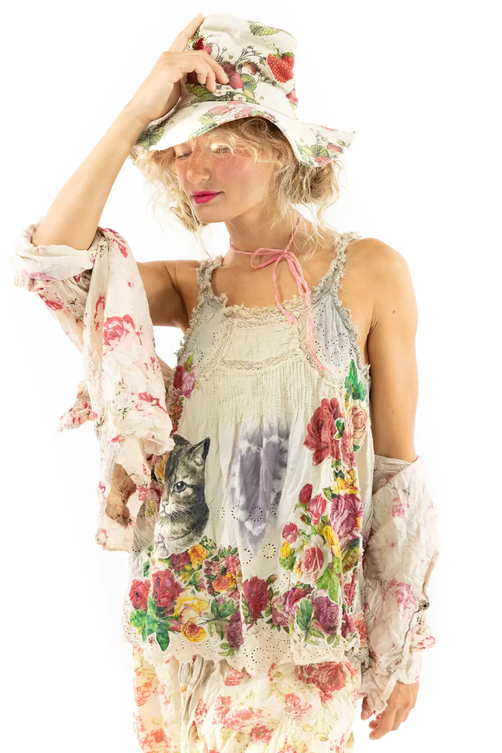 Magnolia Pearl Pink Applique Clementine Tank Top 275 Moonlight Floral White NEW