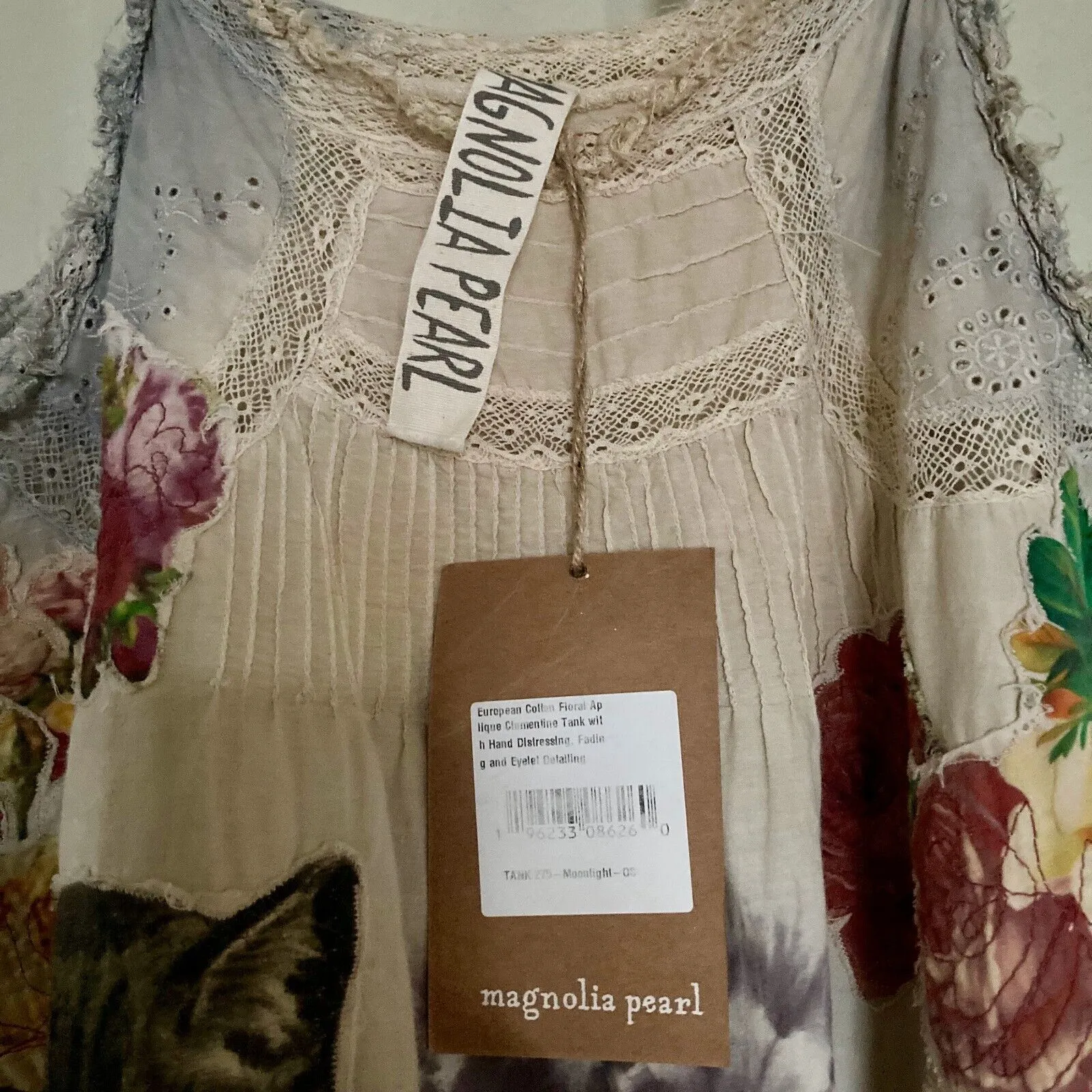 Magnolia Pearl Pink Applique Clementine Tank Top 275 Moonlight Floral White NEW