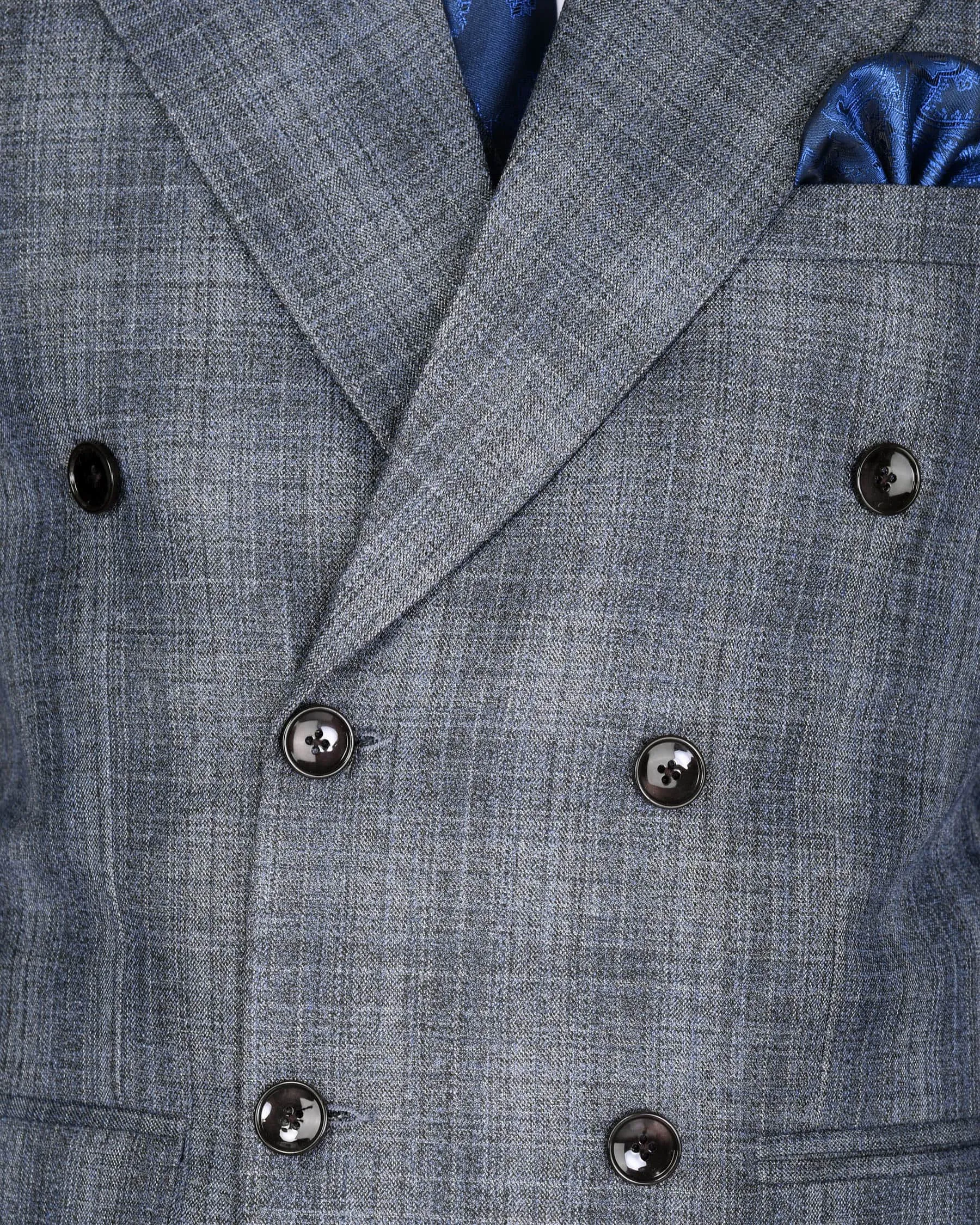 Manatee Grey Subtle Plaid Double Breasted Blazer