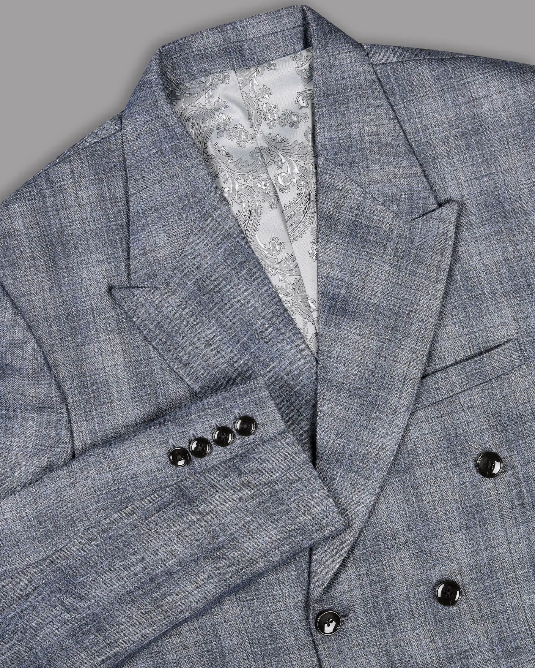 Manatee Grey Subtle Plaid Double Breasted Blazer