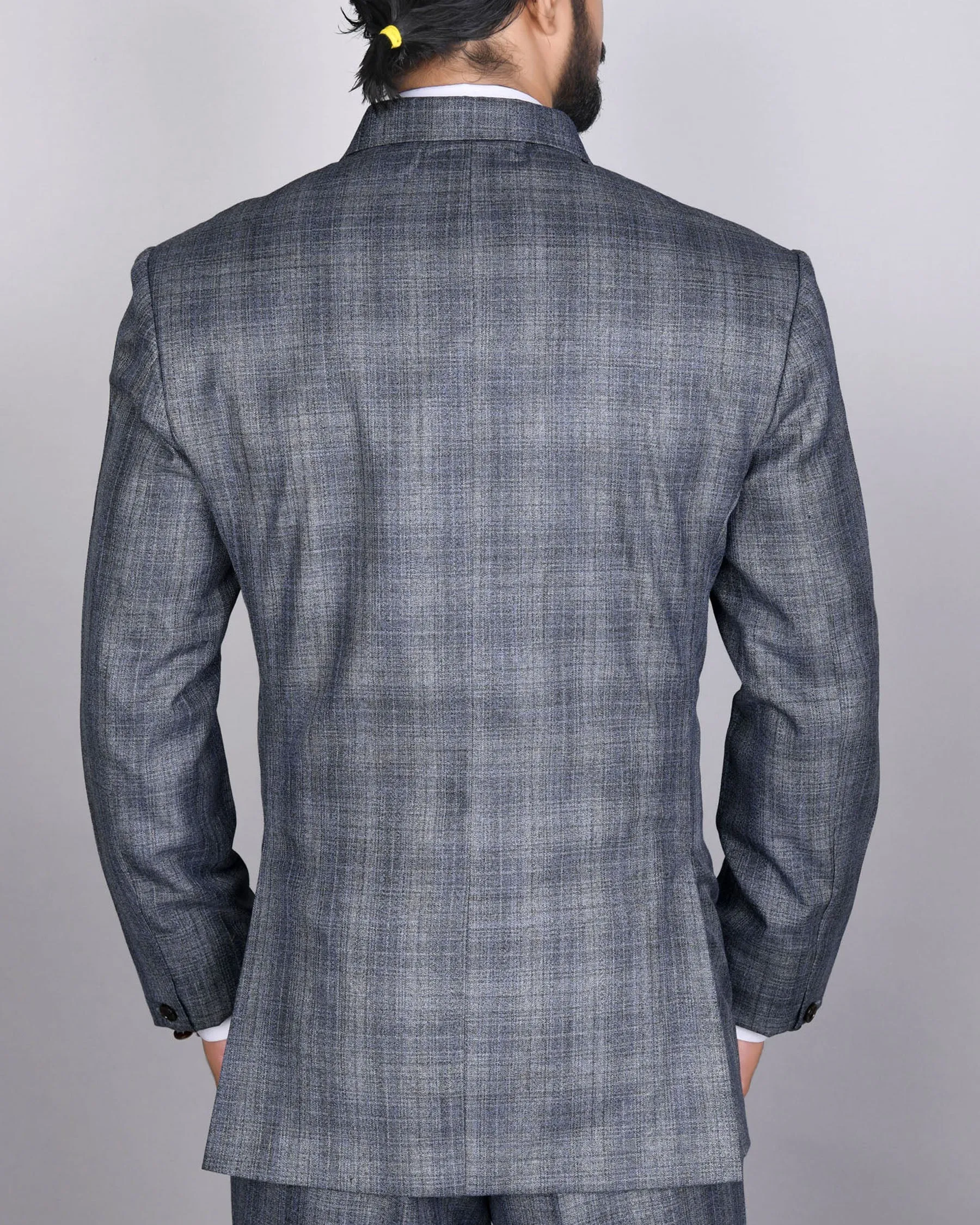 Manatee Grey Subtle Plaid Double Breasted Blazer