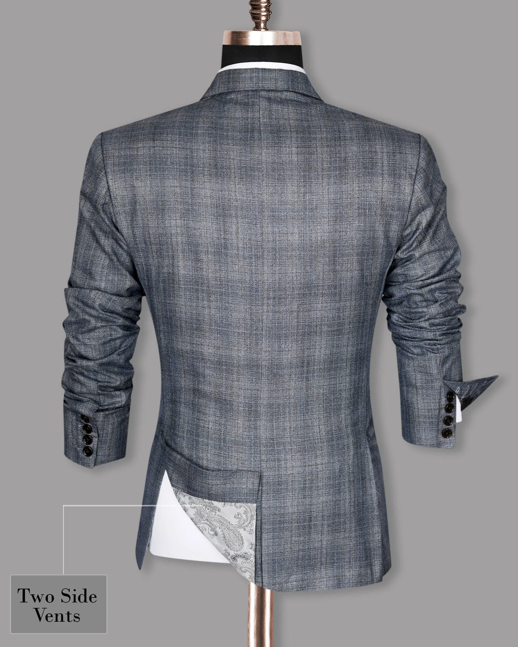 Manatee Grey Subtle Plaid Double Breasted Blazer