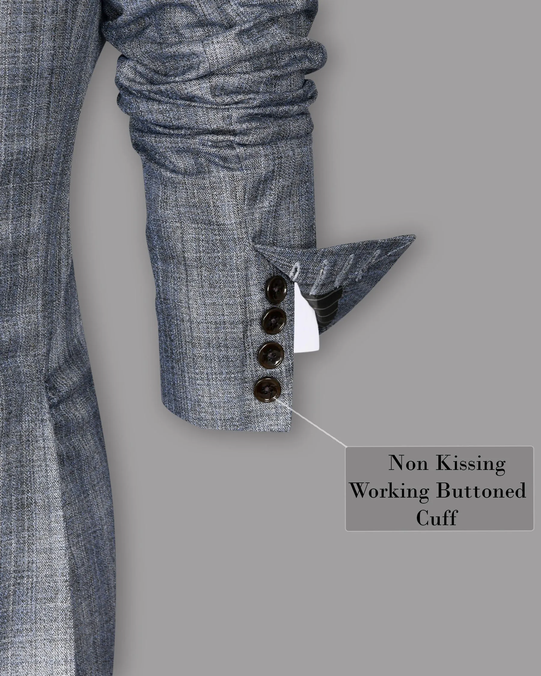 Manatee Grey Subtle Plaid Double Breasted Blazer