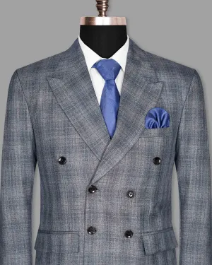 Manatee Grey Subtle Plaid Double Breasted Blazer