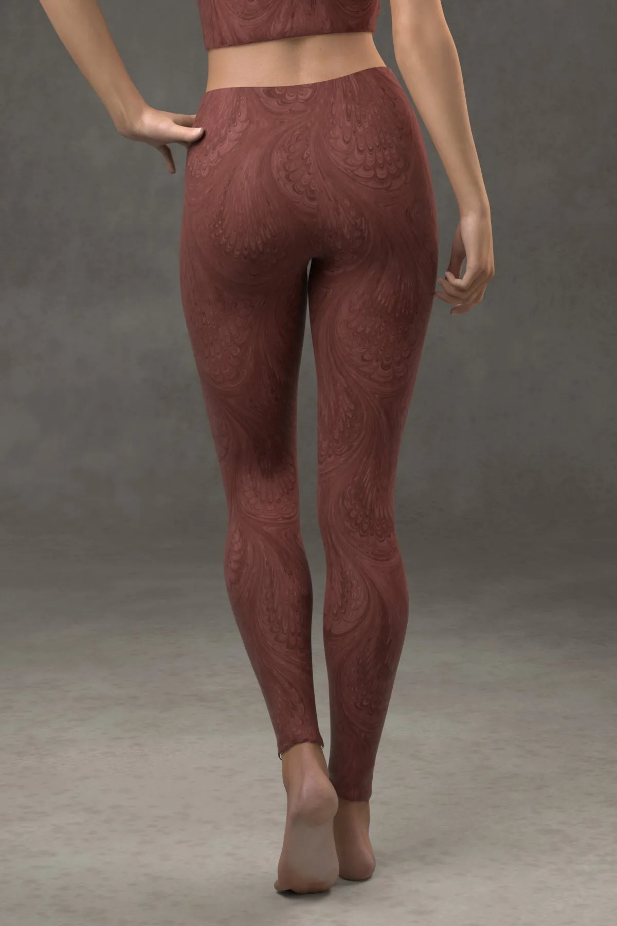 Marbled Peacock Leggings: Burgundy