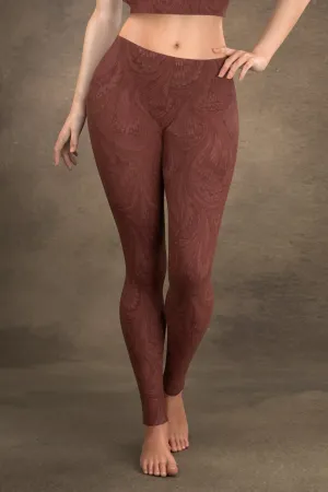 Marbled Peacock Leggings: Burgundy