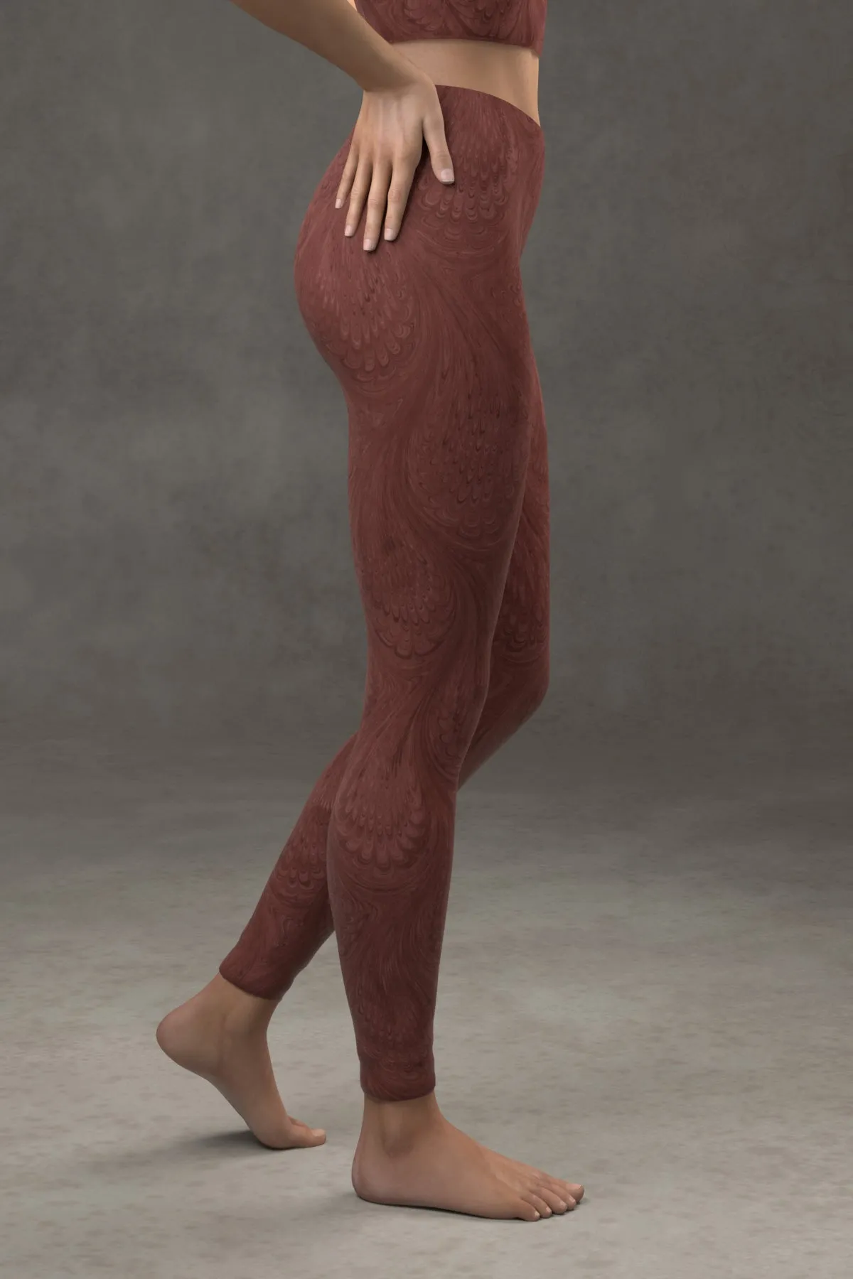 Marbled Peacock Leggings: Burgundy