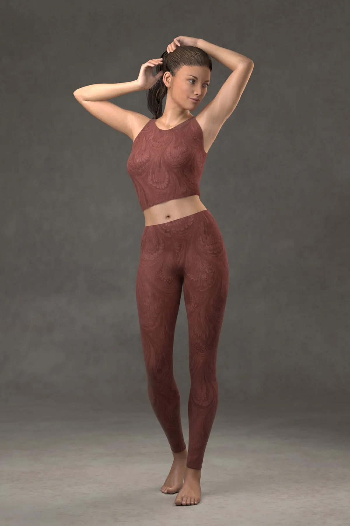 Marbled Peacock Leggings: Burgundy