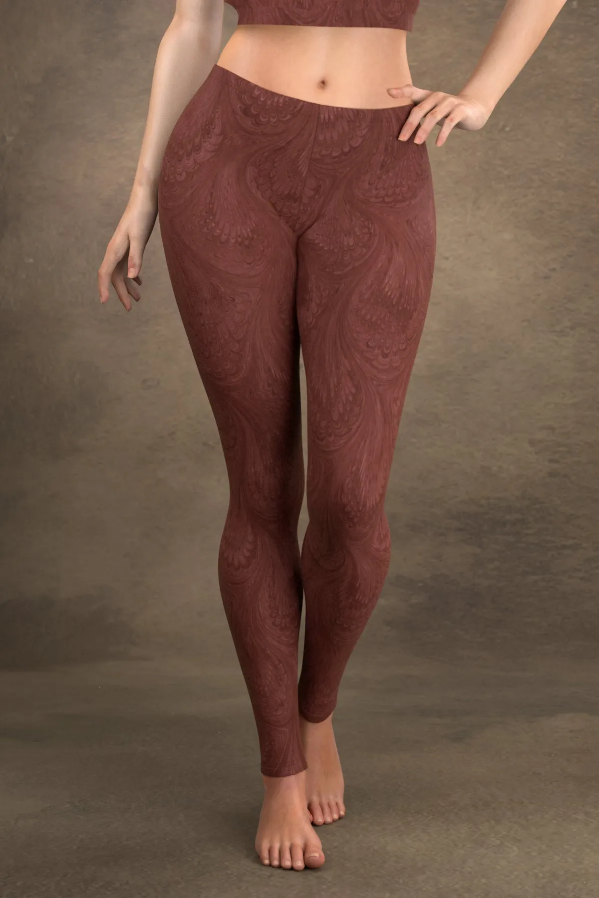 Marbled Peacock Leggings: Burgundy
