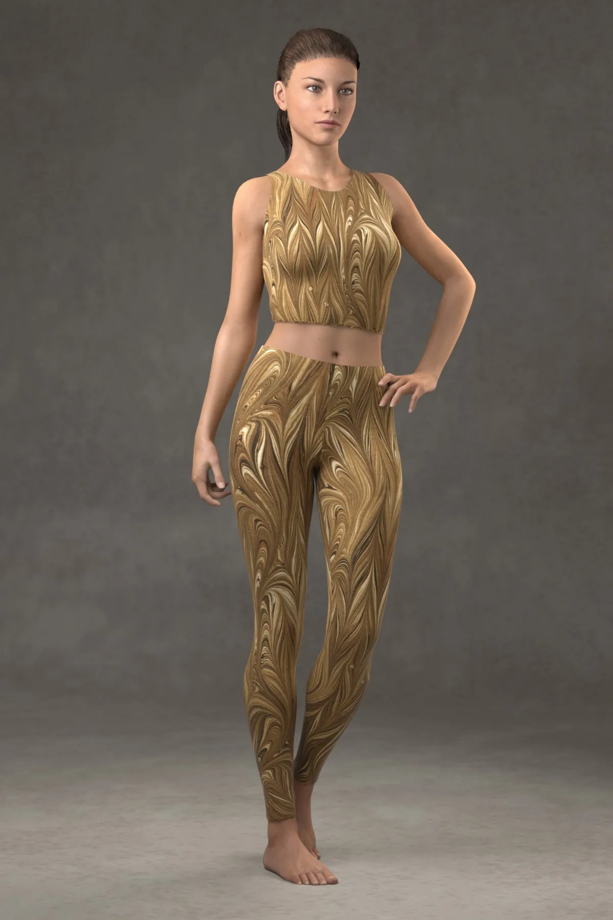 Marbled Twill Leggings: Sepia