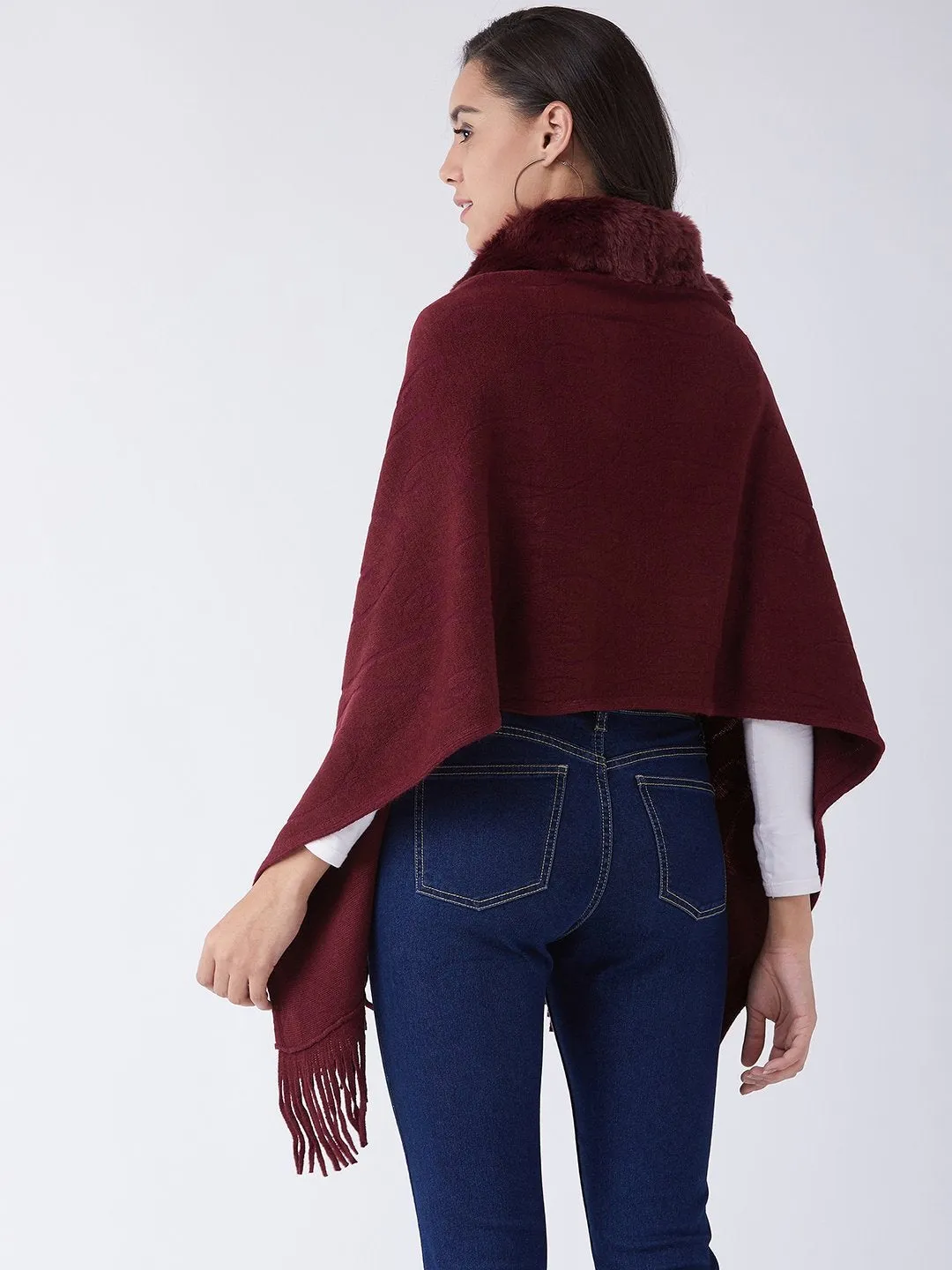 Maroon Faux Fur Cape