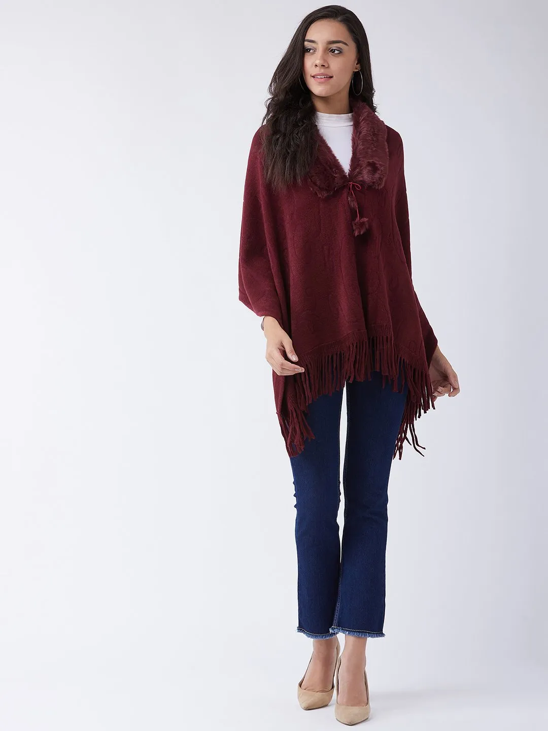 Maroon Faux Fur Cape