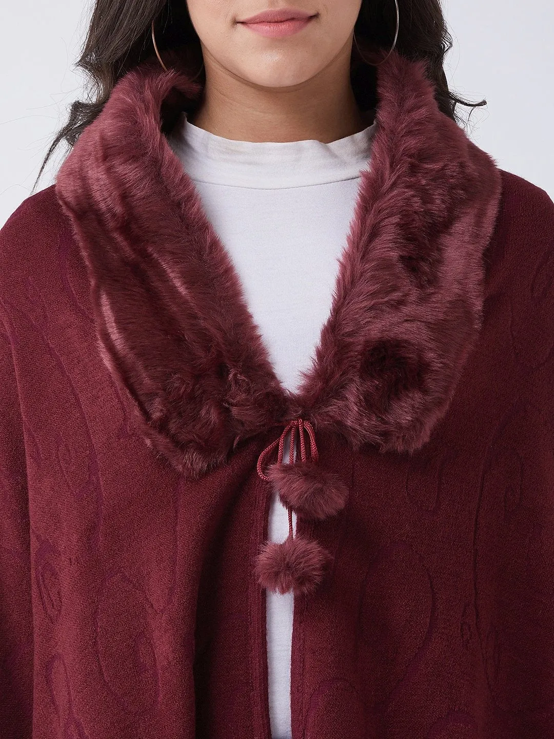 Maroon Faux Fur Cape